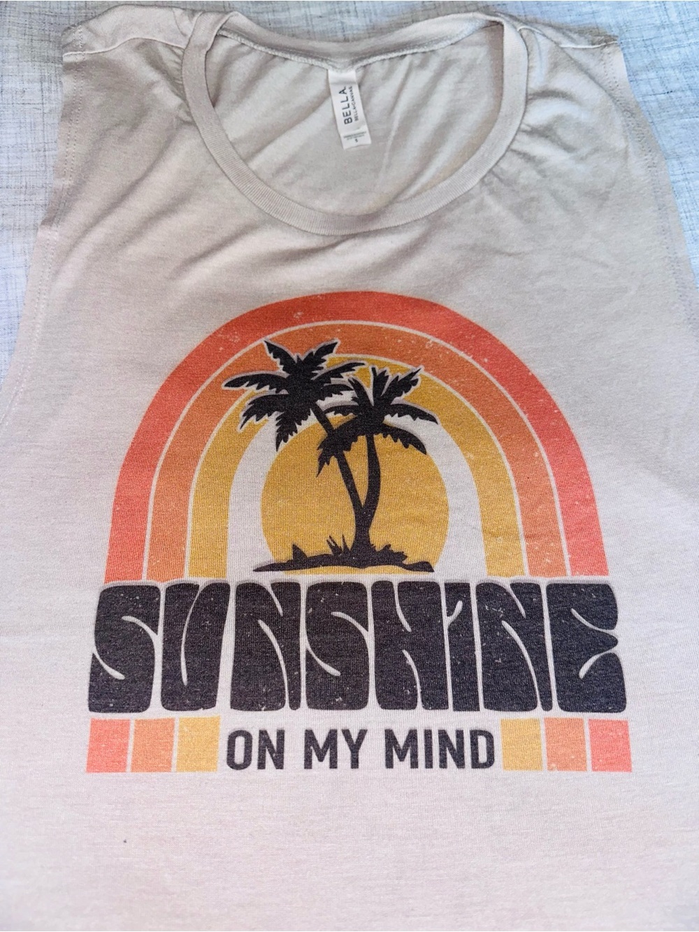 Bella -  Cream Tank with Retro Sunset Palm Graphic